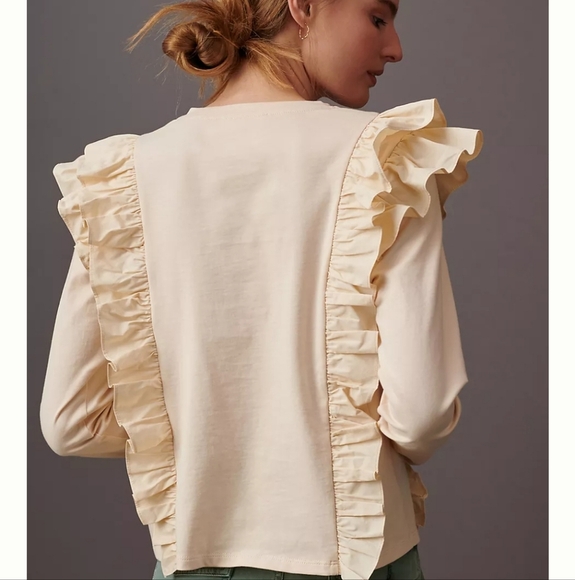 🇺🇸 Anthropologie NWTs Karina Ruffled Sweatshirt - Picture 2 of 13